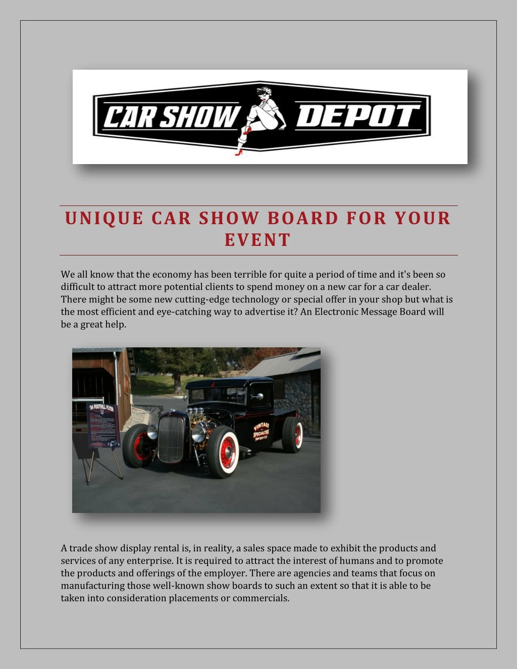 unique car show board for your event