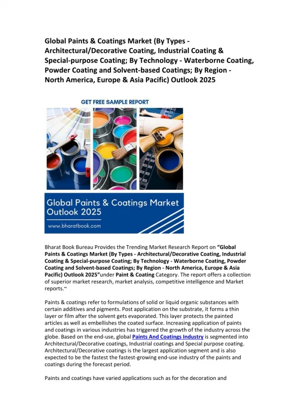 Global Paints & Coatings Market Forecast 2019-2025