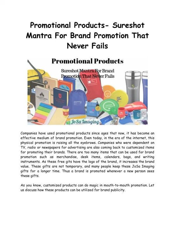 Promotional Products- Sureshot Mantra For Brand Promotion That Never Fails