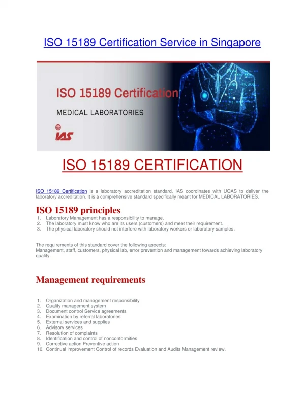ISO 15189 Certification Agency in Singapore
