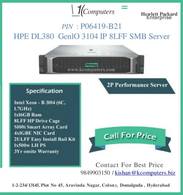 HPE DL380GEN10 3104 1P 8LFF SMB Server