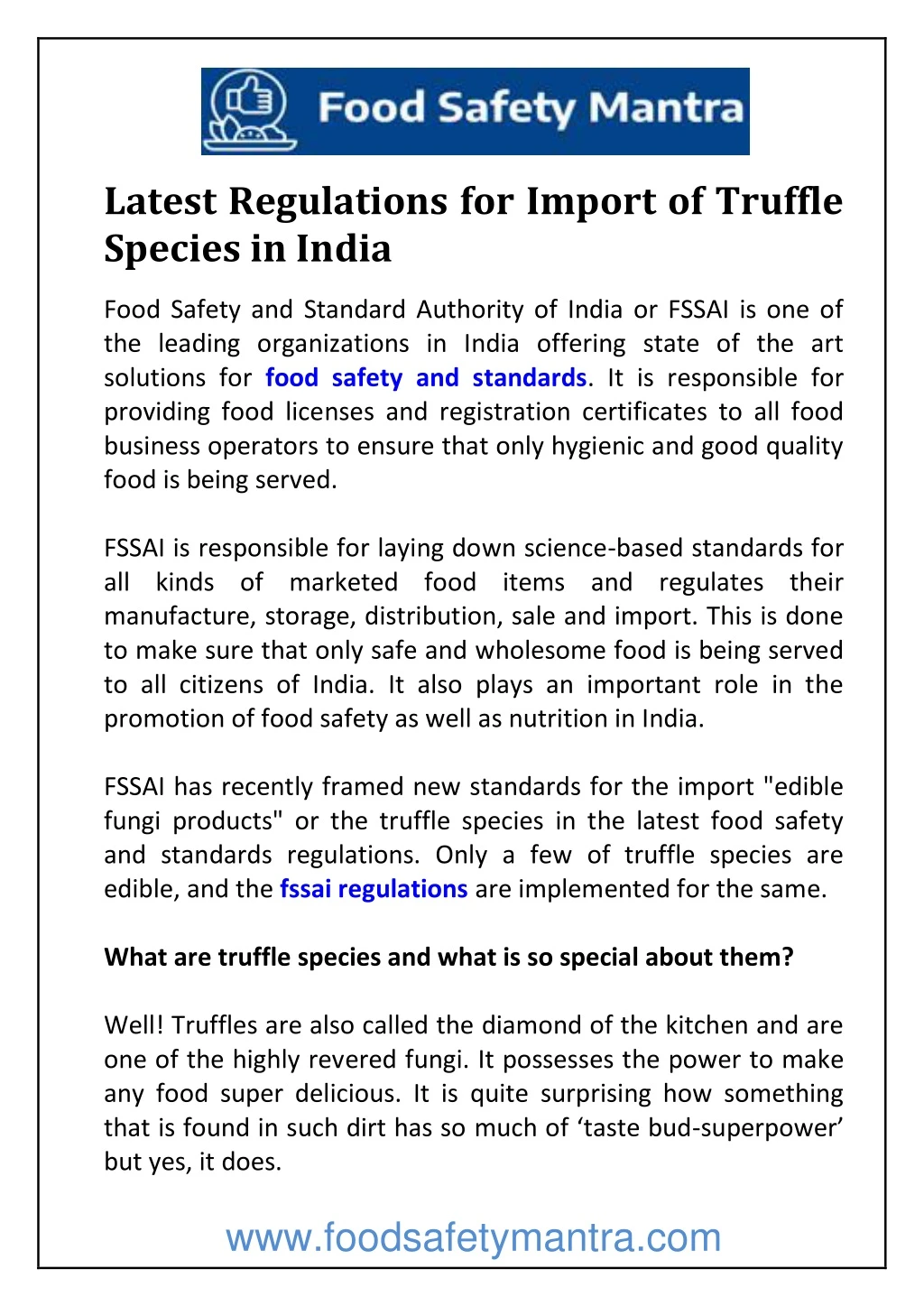 latest regulations for import of truffle species