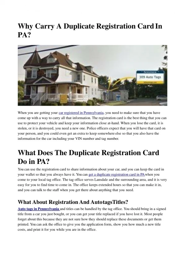 Why Need to Carry A Duplicate Registration Card In PA?