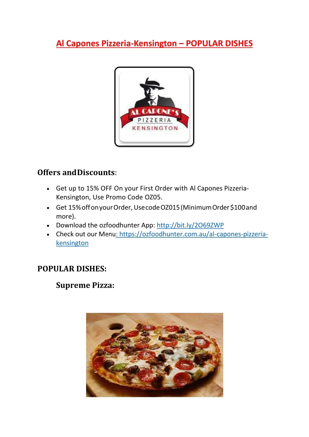 al capones pizzeria kensington popular dishes