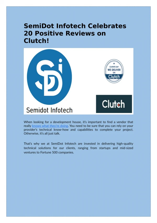 SemiDot Infotech Celebrates 20 Positive Reviews on Clutch!