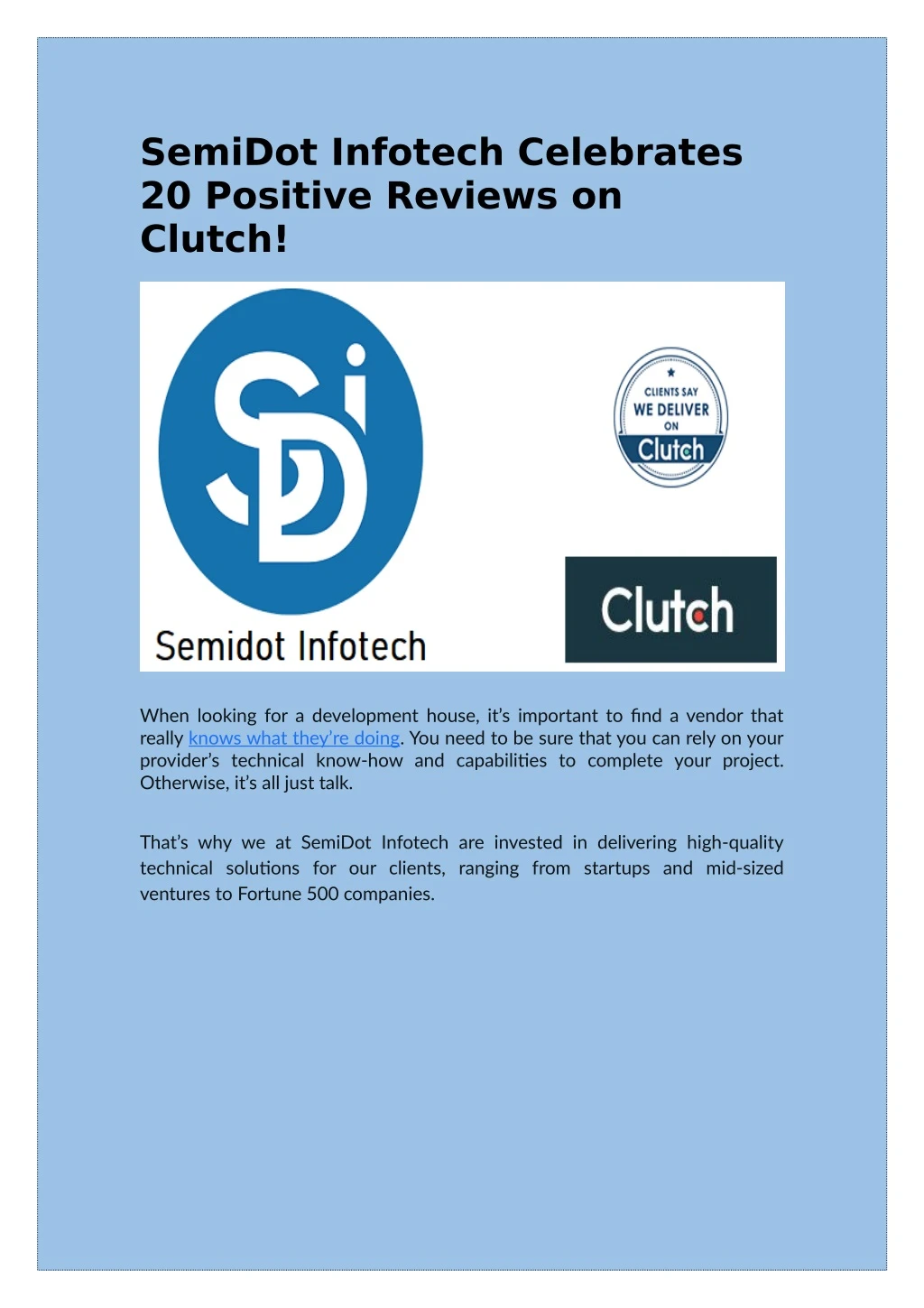 semidot infotech celebrates 20 positive reviews