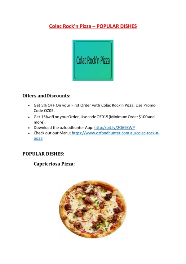 15% Off - Colac Rock'n Pizza-Colac - Order Food Online