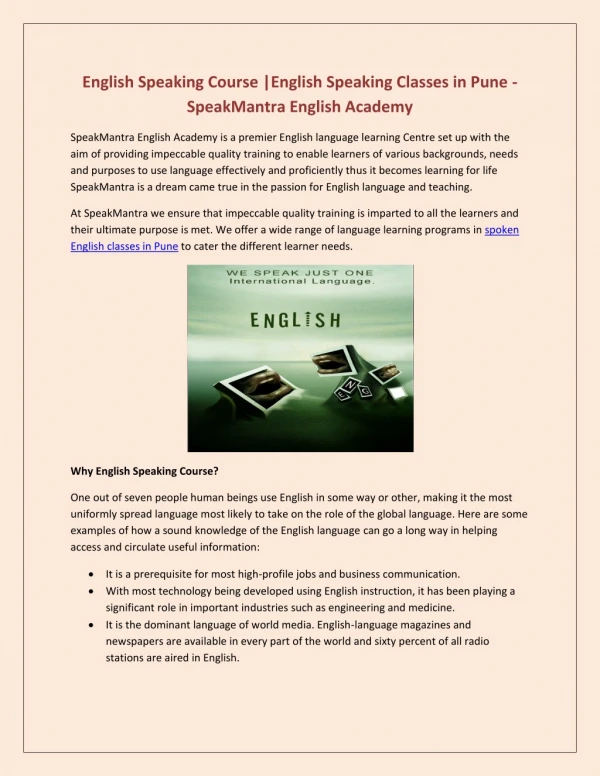 English Speaking Classes in Pune - SpeakMantra English Academy