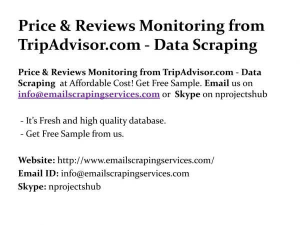 Price & Reviews Data Monitoring from TripAdvisor.com - Data Scraping