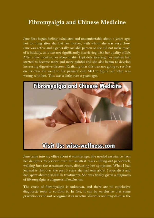 Fibromyalgia and Chinese Medicine