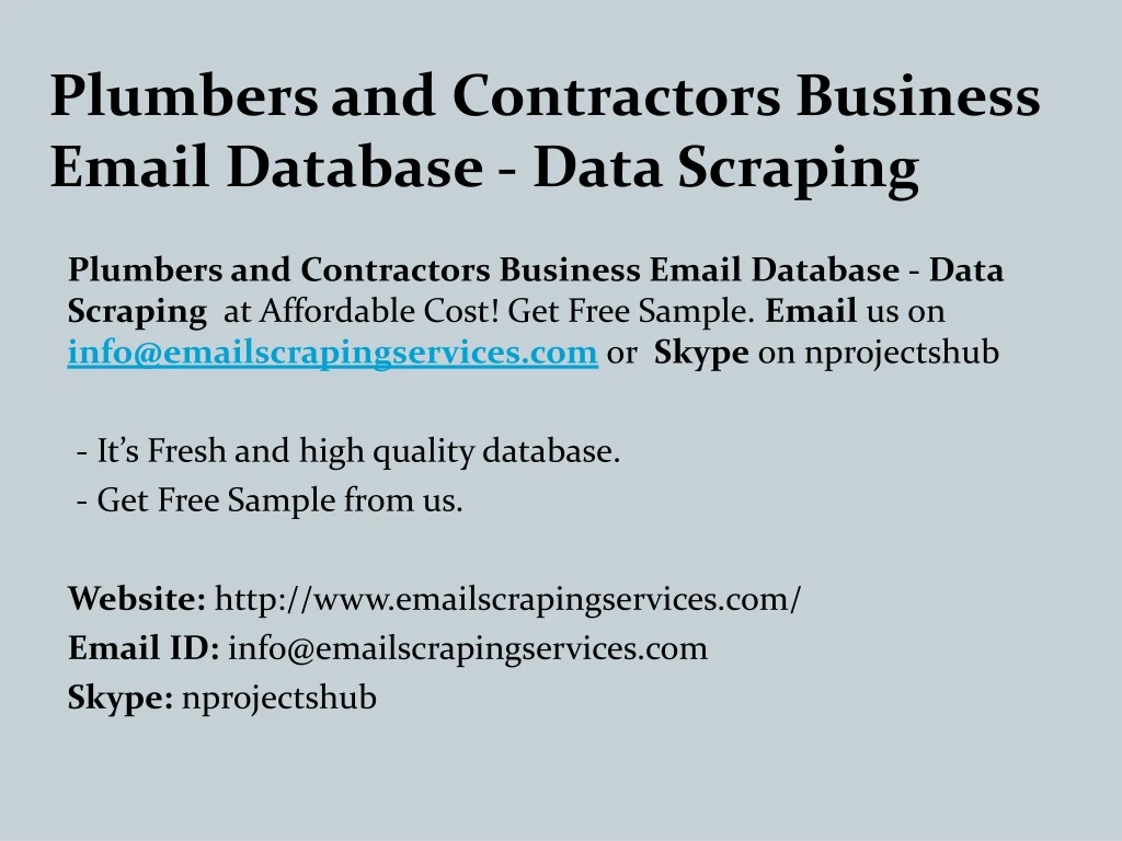 plumbers and contractors business email database data scraping