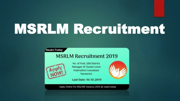MSRLM Recruitment 2019 | Apply for 288 District Manager & Other Posts