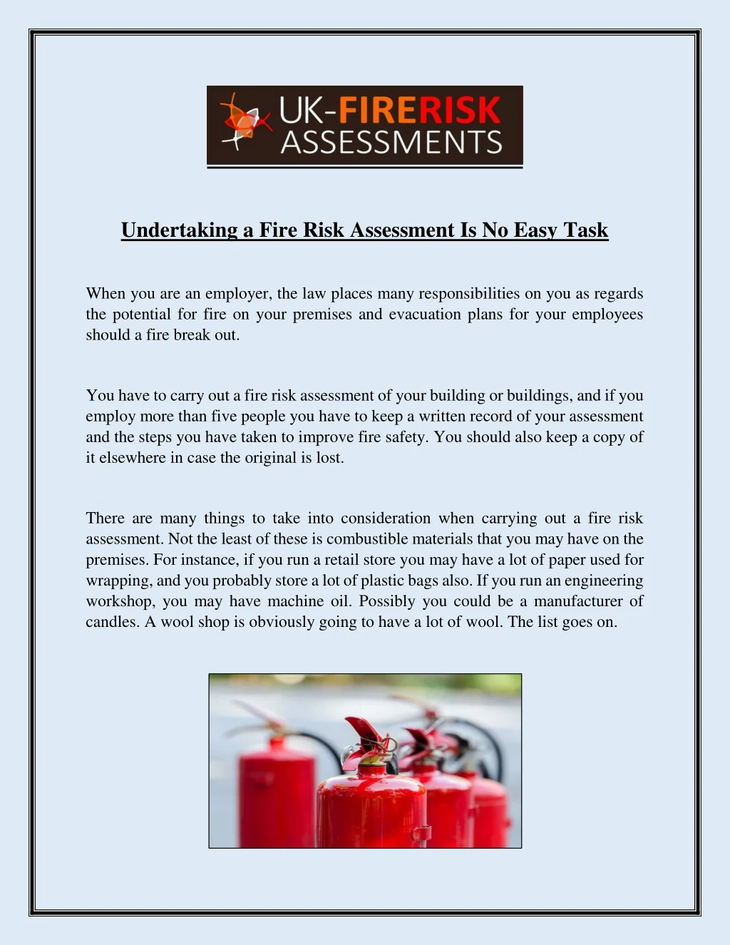 undertaking a fire risk assessment is no easy task