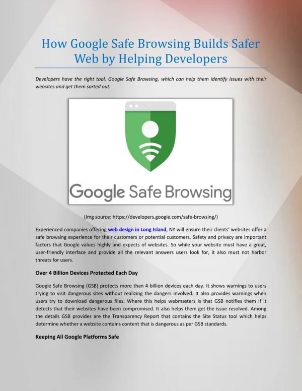 How Google Safe Browsing Builds Safer Web by Helping Developers