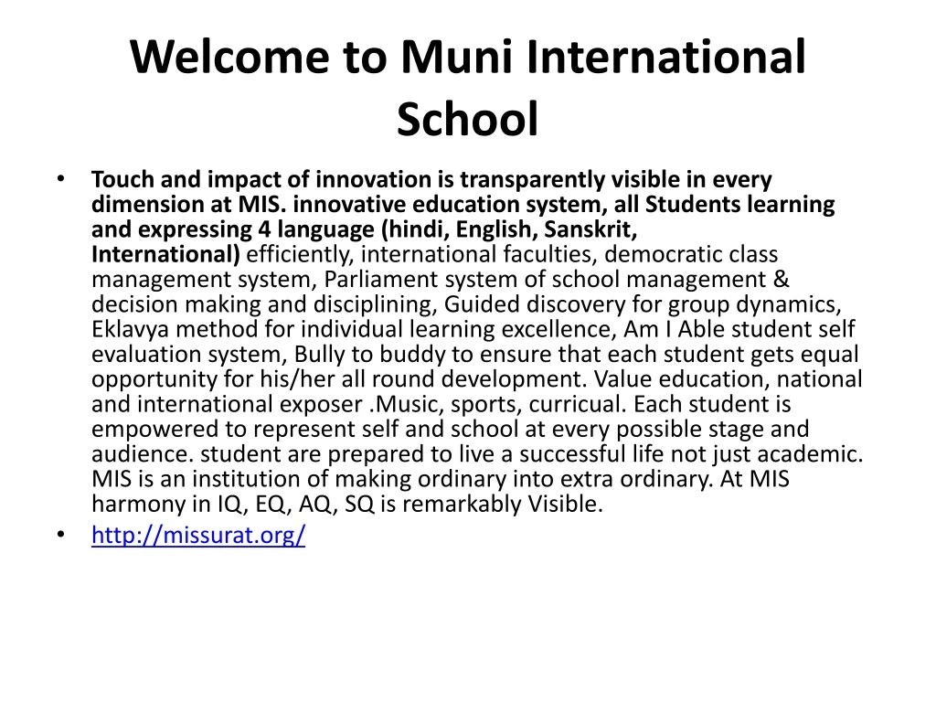 welcome to muni international school