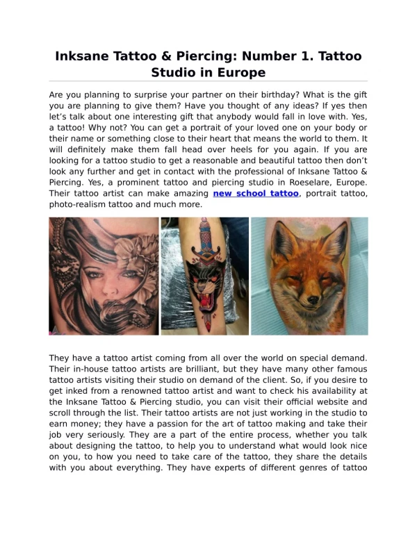 Inksane Tattoo & Piercing: Number 1. Tattoo Studio in Europe