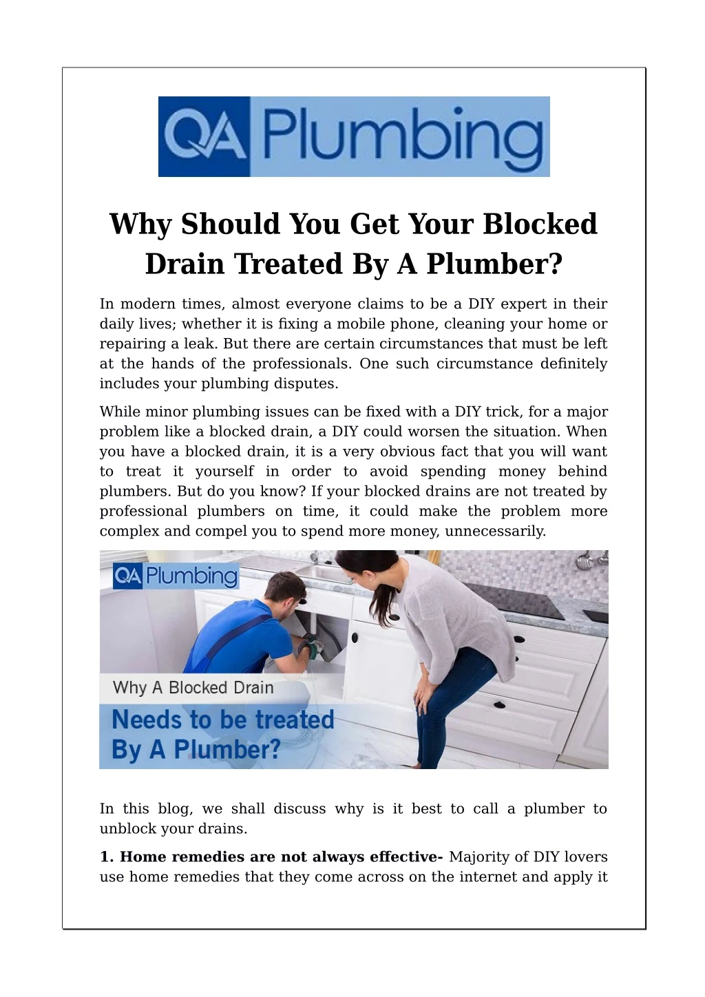 why should you get your blocked drain treated