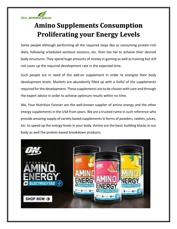 Amino Supplements Consumption Proliferating your Energy