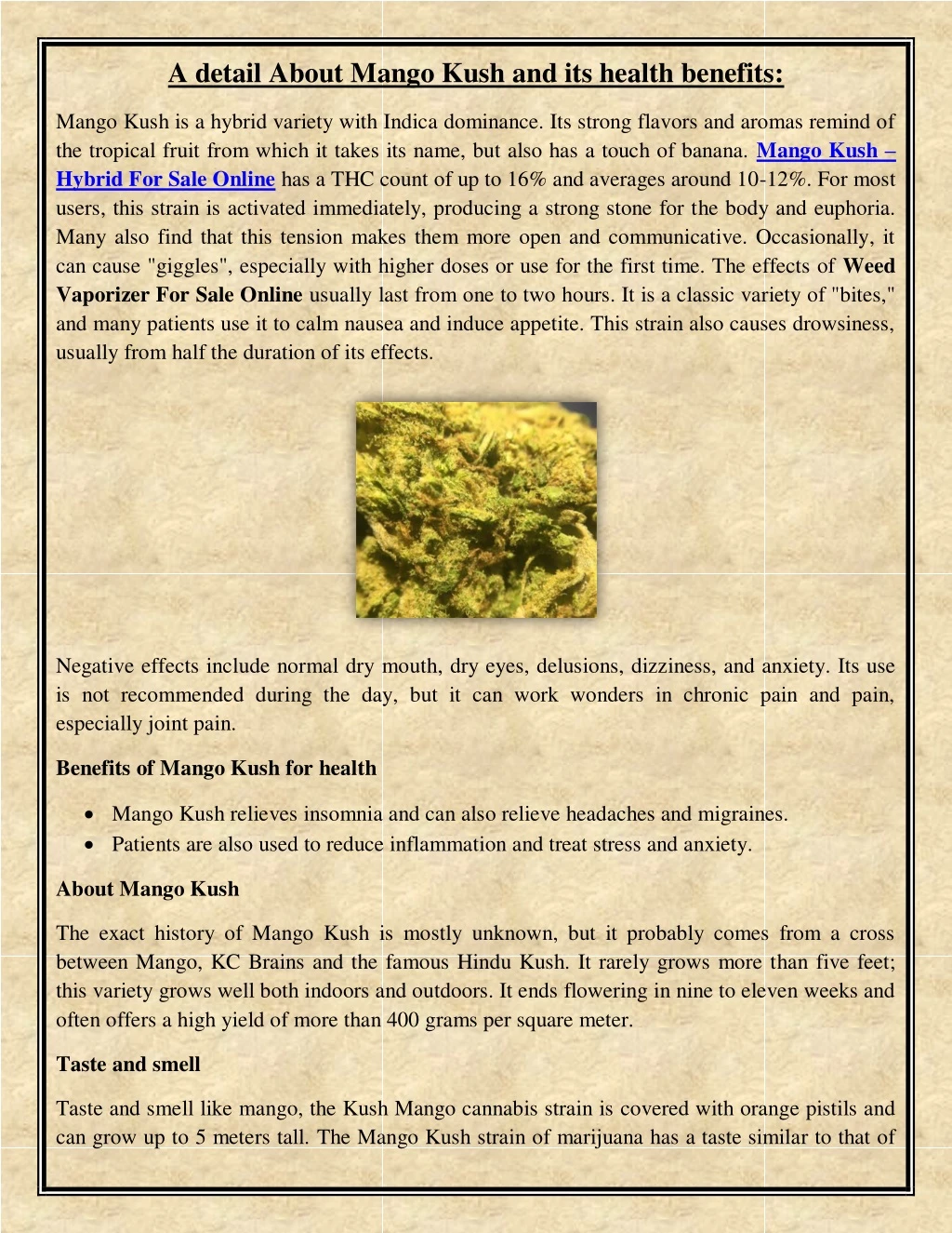 a detail about mango kush and its health benefits