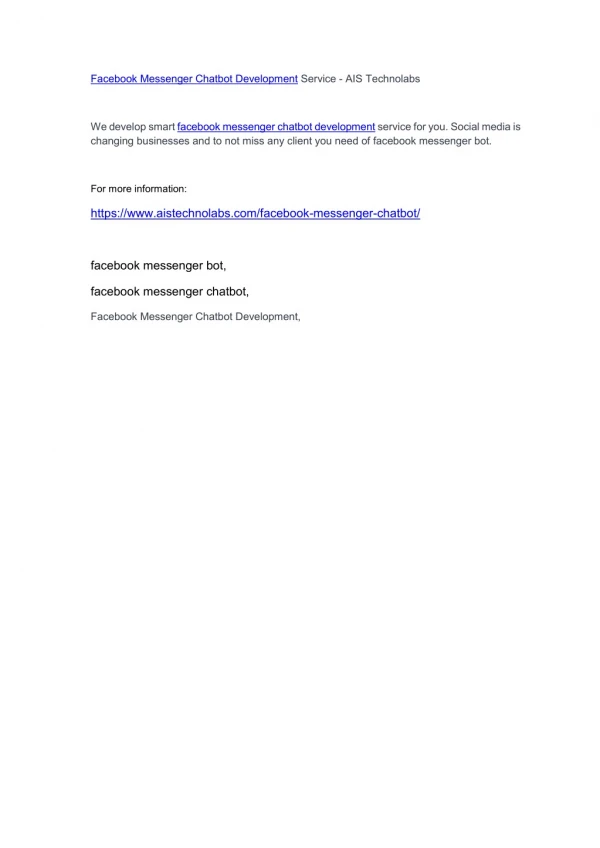 Facebook Messenger Chatbot Development Service - AIS Technolabs