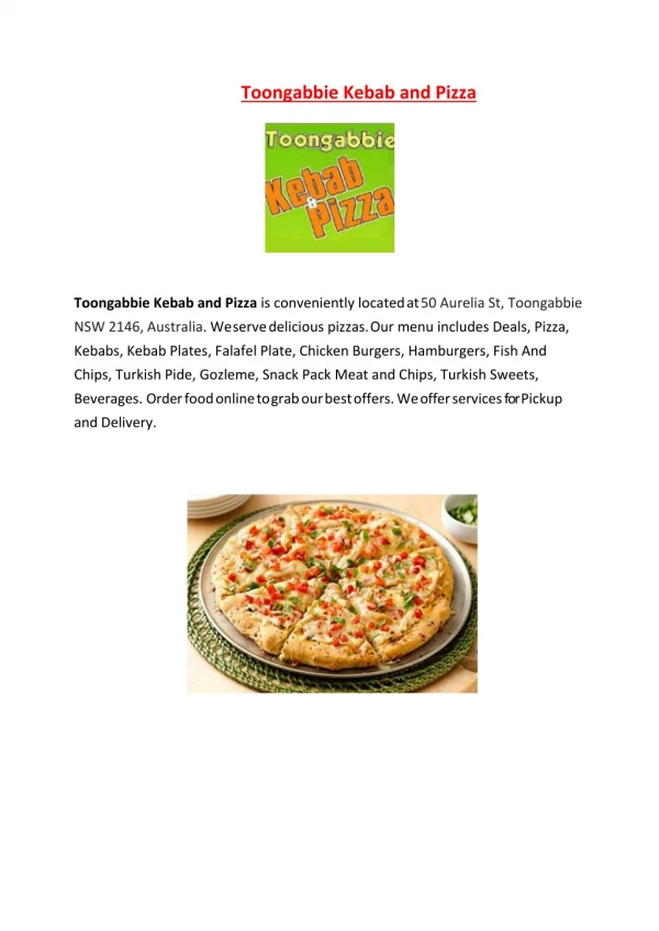 15% Off - Toongabbie Kebab and Pizza-Toongabbie - Order Food Online