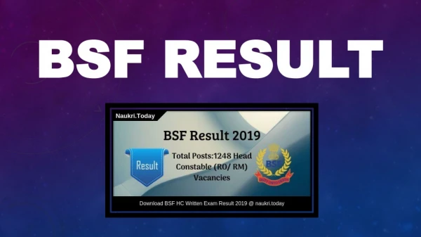 BSF Result 2019 Head Constable (RO/RM) Written Exam Cut off Marks