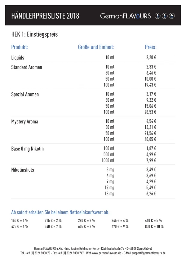 German Flavours Haendlerpreisliste