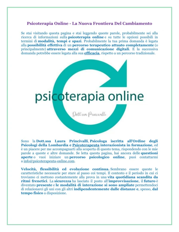 Psicoterapia Online - La Nuova Frontiera Del Cambiamento