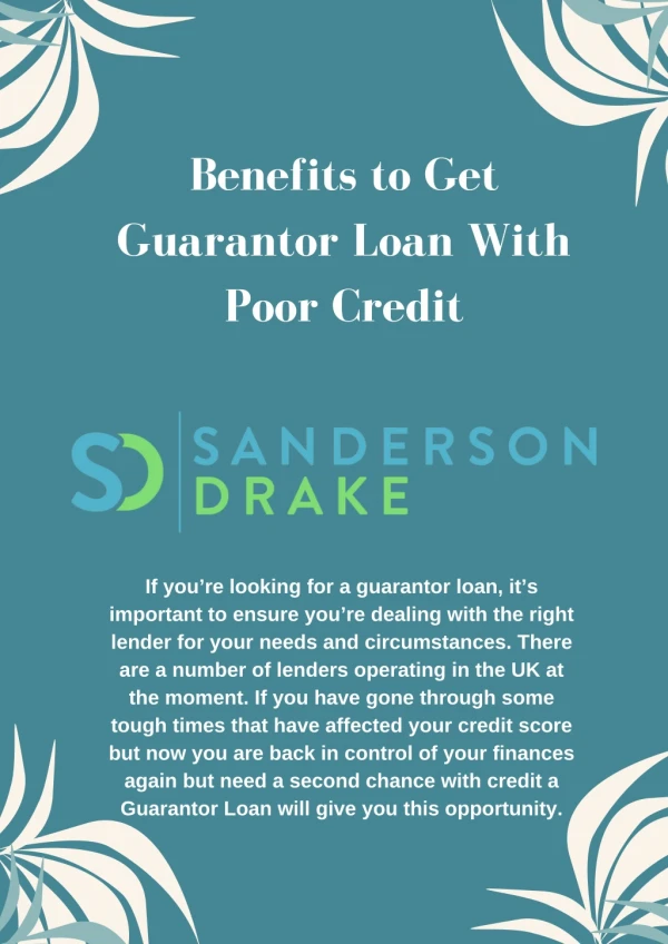 Benefits to get Guarantor Loan with Poor Credit