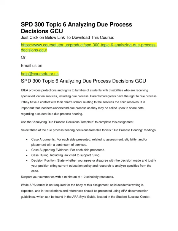SPD 300 Topic 6 Analyzing Due Process Decisions GCU