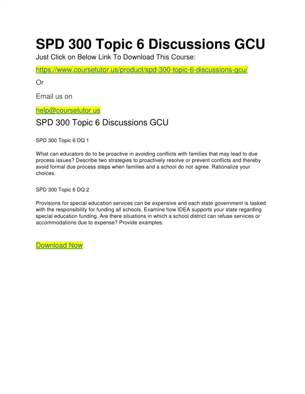 SPD 300 Topic 6 Discussions GCU