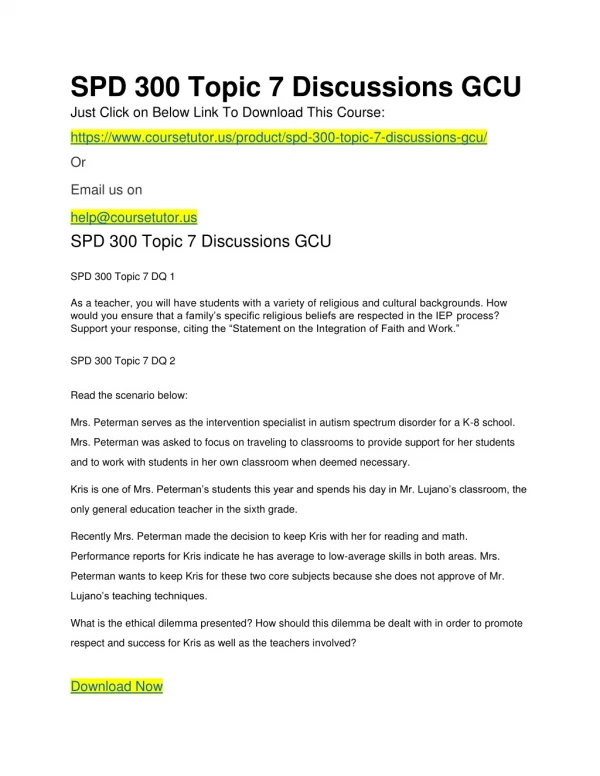 SPD 300 Topic 7 Discussions GCU