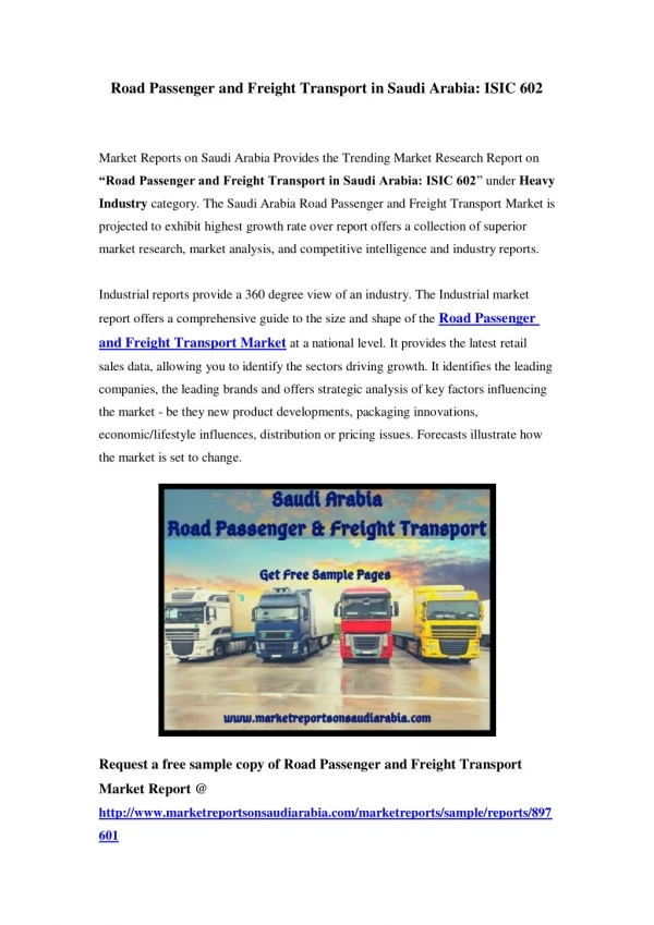 Road Passenger and Freight Transport Market in Saudi Arabia - Outlook to 2023