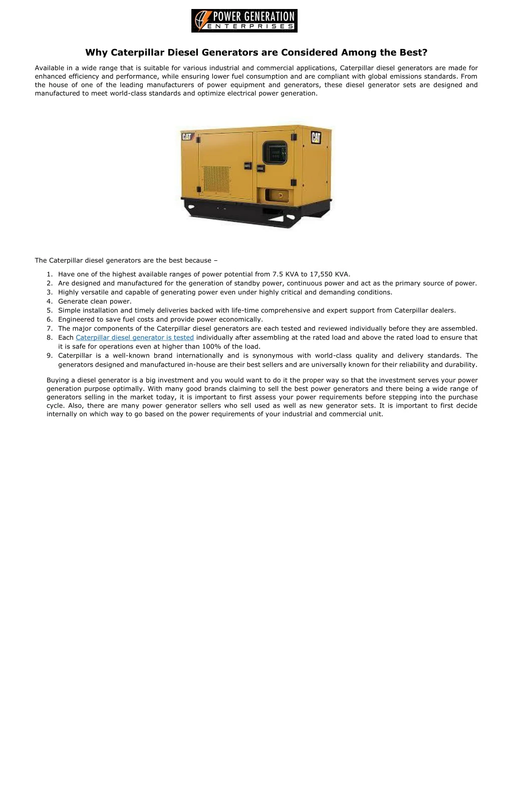 why caterpillar diesel generators are considered