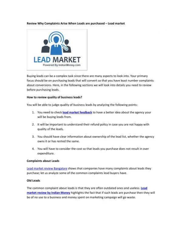 Review Why Complaints Arise When Leads are purchased – Lead market