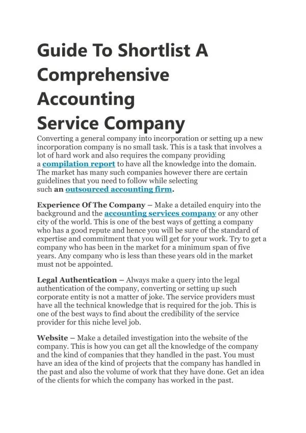 Guide To Shortlist A Comprehensive Accounting Service Company