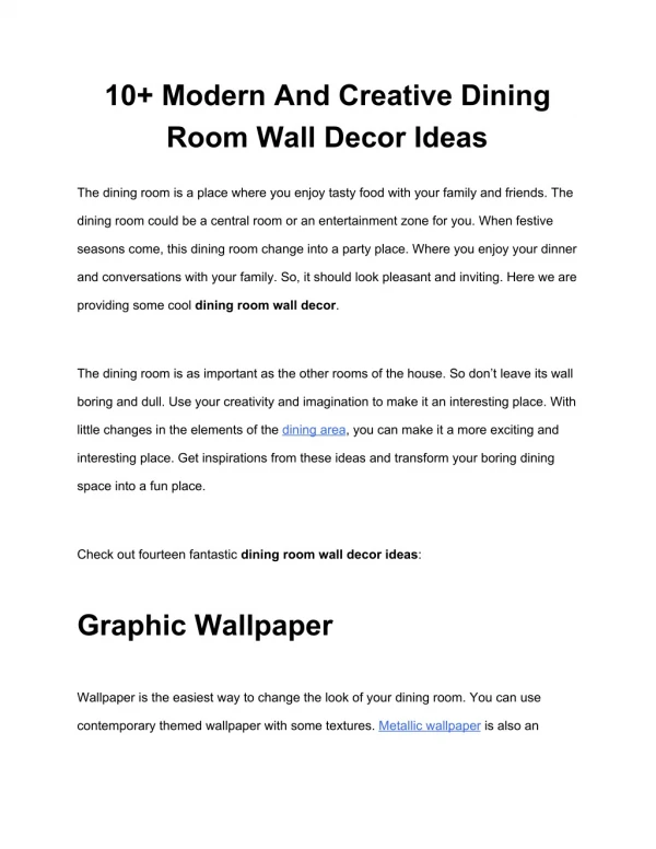 10 Modern And Creative Dining Room Wall Decor Ideas