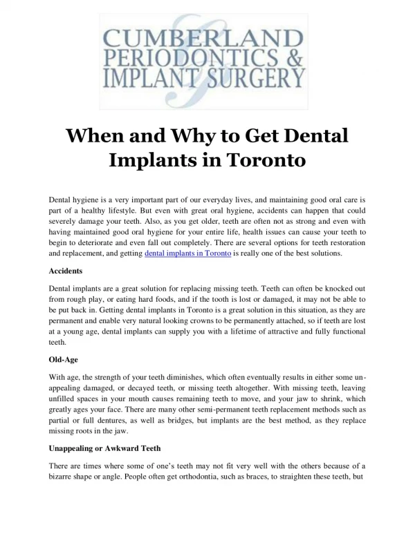 When and Why to Get Dental Implants in Toronto