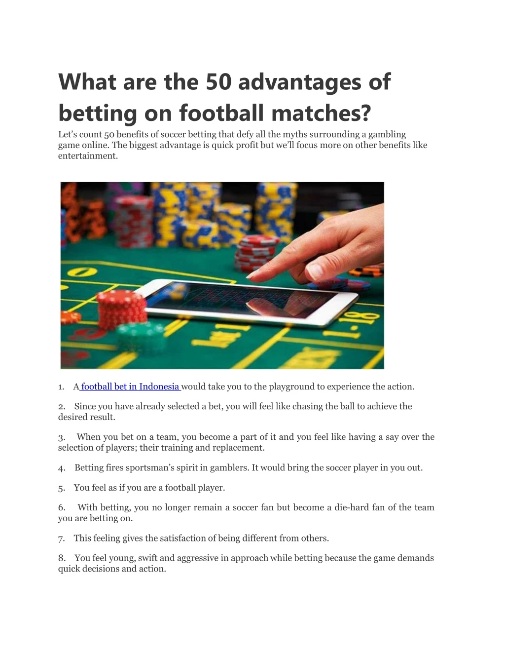what are the 50 advantages of betting on football