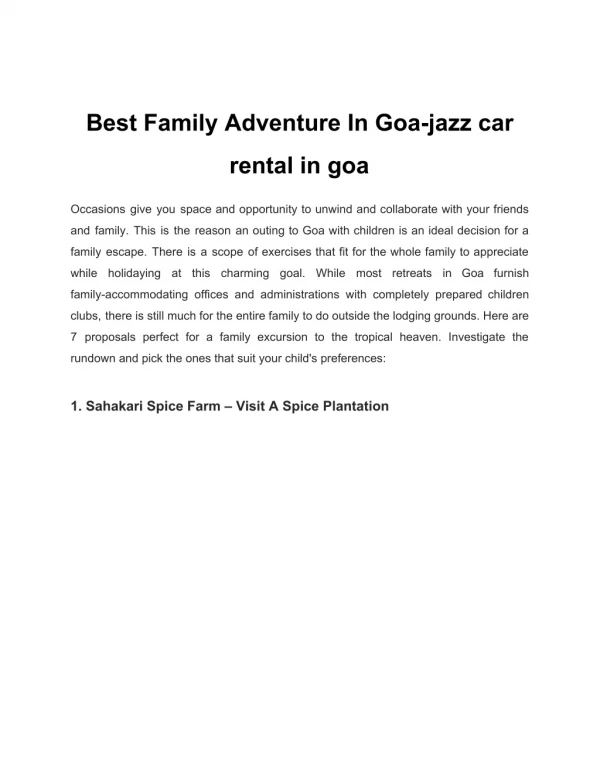Best Family Adventure In Goa - Jazz Car Rental Goa