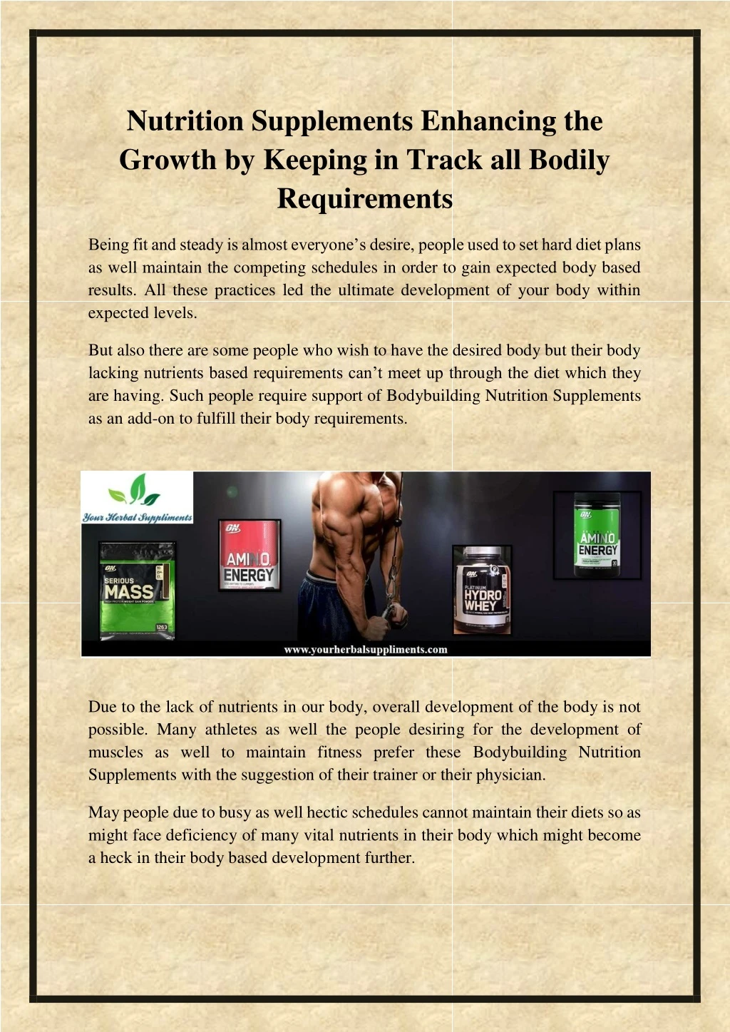 nutrition supplements enhancing the growth