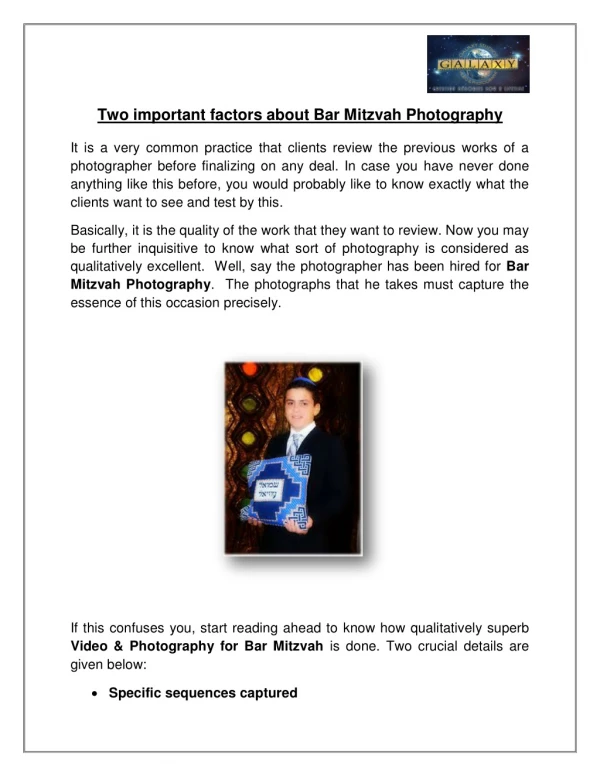 Two important factors about Bar Mitzvah Photography