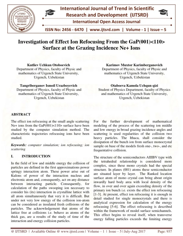 Investigation of Effect Ion Refocusing From the GaP 001 110 Surface at the Grazing Incidence Ne Ions