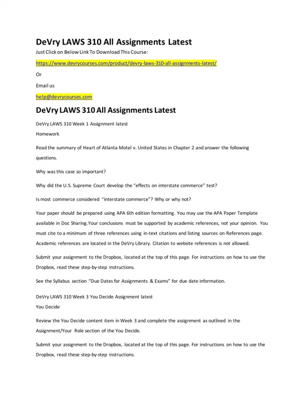 DeVry LAWS 310 All Assignments Latest