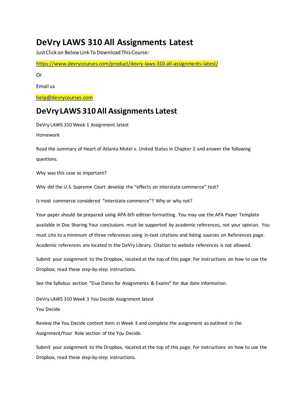 devry laws 310 all assignments latest just click