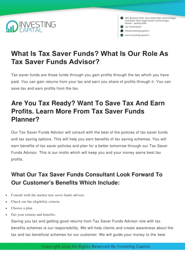 What Is Tax Saver Funds? What Is Our Role As Tax Saver Funds Advisor?