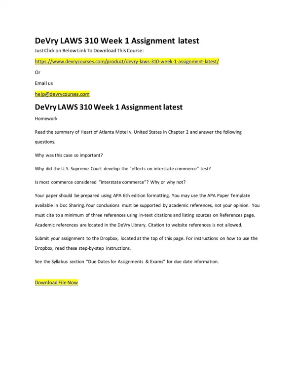 DeVry LAWS 310 Week 1 Assignment latest