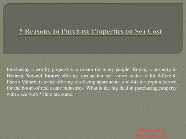 5 Reasons To Purchase Properties on Sea Cost