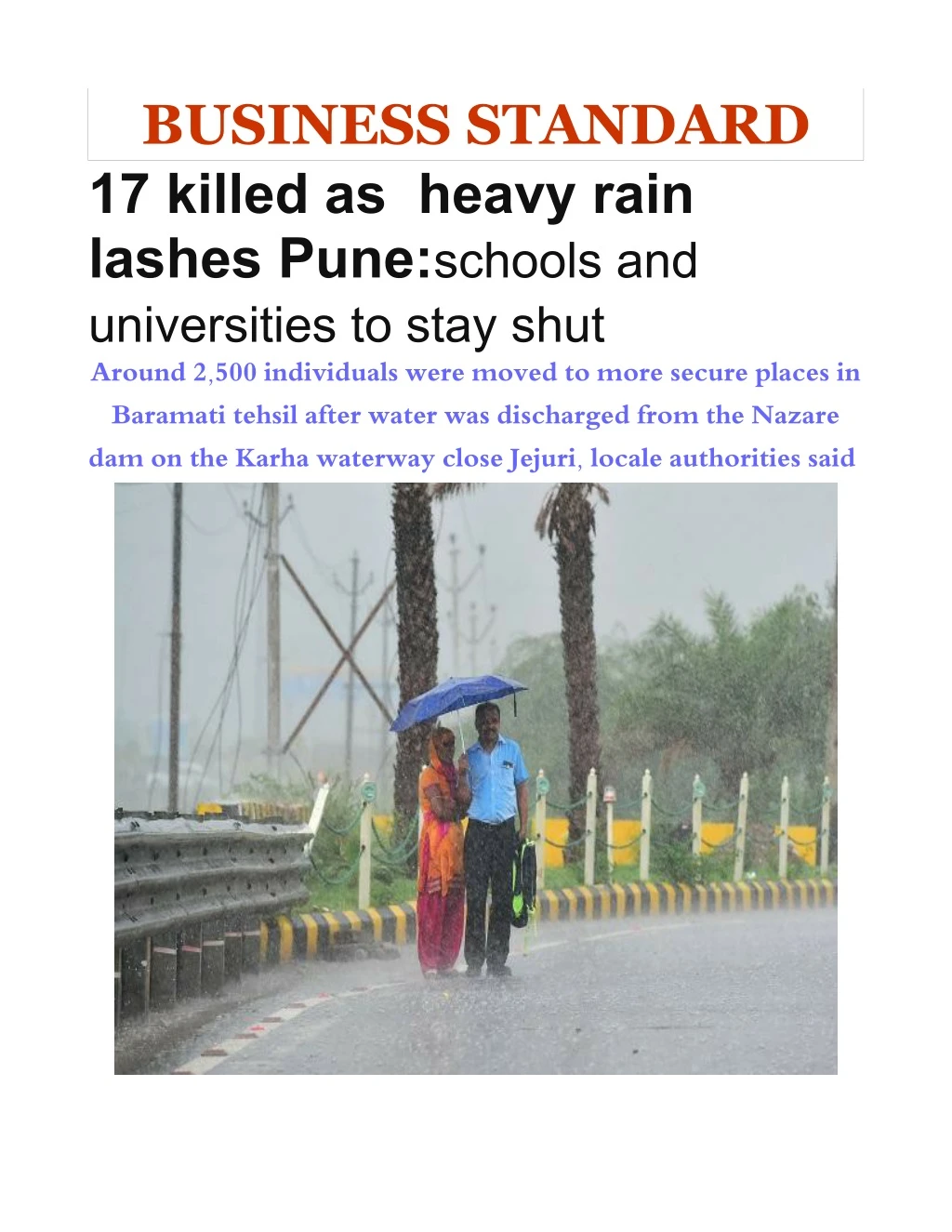 business standard 17 killed as heavy rain lashes