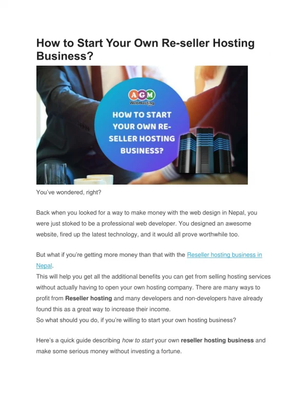 how to start your own re seller hosting business